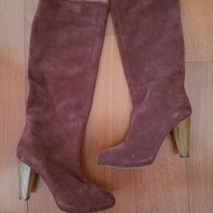 Burgundy suede knee high boots